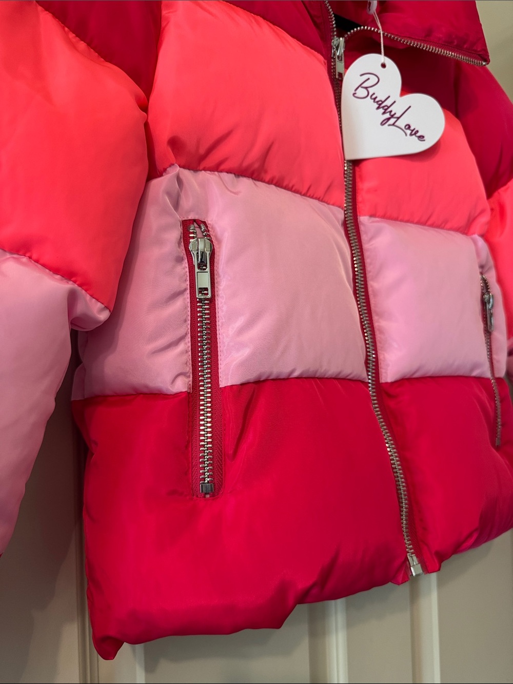 Buddy Love Colorblock Puffer Jacket in Pink - Picture 3 of 5